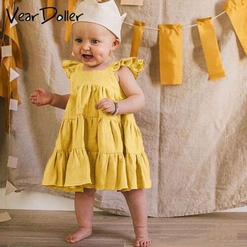 VearDoller Girls Casual Dresses Hot Sale Childrens Clothing Cotton Sling Dress for Girls Outerwear Ruffles Kids Princess Dress