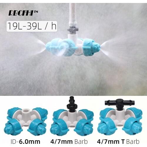 RBCFHI 5PCS 19-39L /h Misting Cross Nozzles Atomizing Sprinklers Garden Irrigation Fine Spray Watering Plants Flowers Landscape