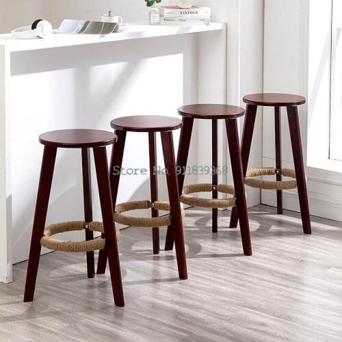 Nordic Solid Wood Bar Chair Household High Stool Front Desk Chair Bar Stool Milk Tea Shop High Stool Table Chair Suit