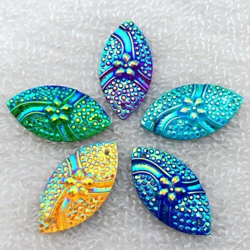 Mix 60pcs 15*30mm Horse Eye Crystal Rhinestones Flower Beads Flat Back Sewing Buttons Sew on 2 Hole -Y41A*5