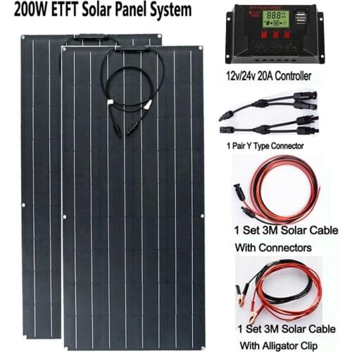 Solar Panel Kits 100W 200W Monocrystalline Solar Cell 12V Battery Charger For Car/Camping/Home Roof 100W Photovoltaic Panel