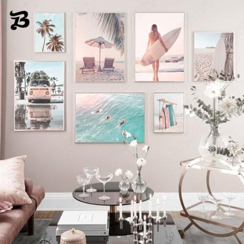 Modern Seascape Hd Photoes Posrters Sea Surfing Sunset Canvas Painting Nordic Posters and Prints Wall Pictures for Living Room