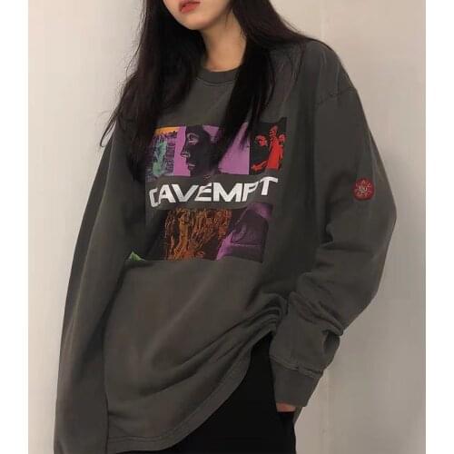 Boho Vintage Dark Gray Graphic Print Thin Crewneck Sweatshirt Women Long Sleeve Harajuku Hoodies Casual Autumn Fashion Clothes