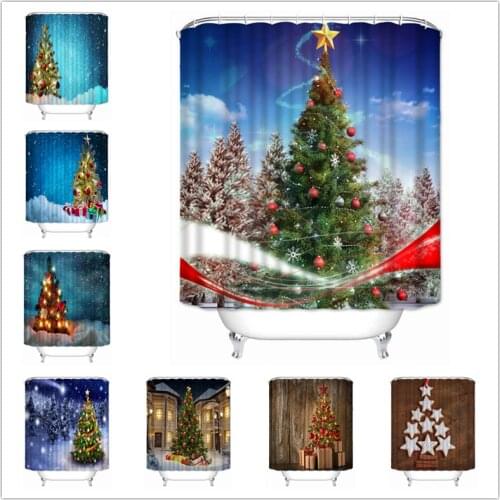 Musife Custom christmas tree Shower Curtain Waterproof Polyester Fabric Bathroom With Hooks DIY Home Decor