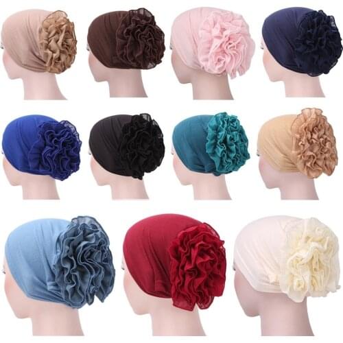 1PC Women Flower Muslim Ruffle Cancer Chemo Hat Beanie Scarf Turban Head Wrap Cap