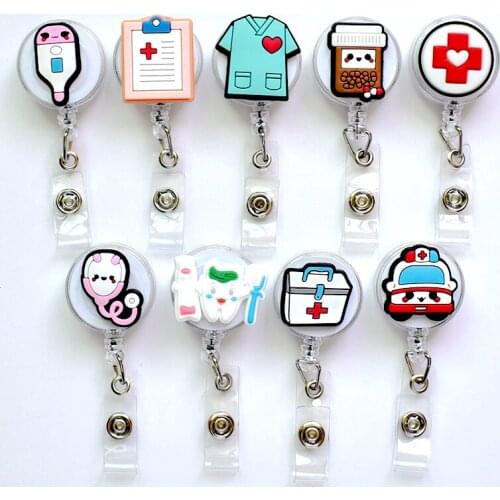 10pcs/lot Beautiful Flowers Butterfly Silicone Retractable nurse doctor hospital medical Badge Reel ID Name Card Holder Clip