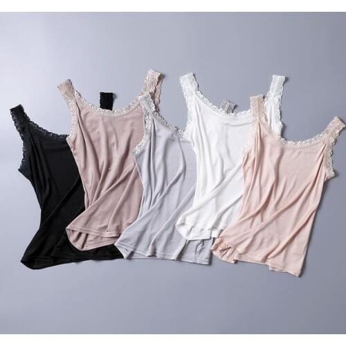 100% Silk Knit Lace Camisole Tank Top Vest Shirt Sleepwear Spaghetti Strap TG312