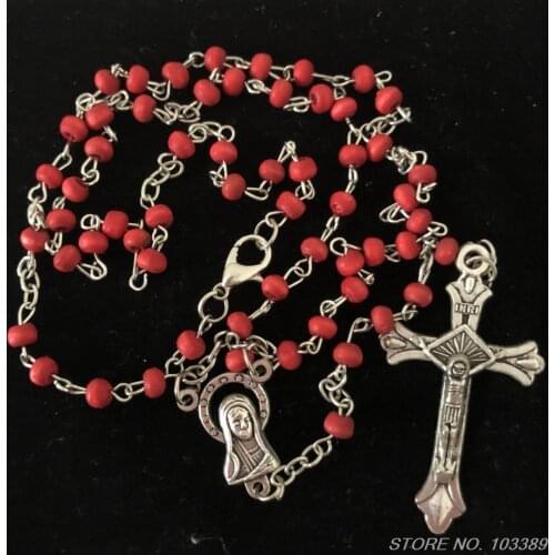 2pcs/lot 4mm red color rose perfumed mini wood bead rosary Lobster Clasp at the end as baptism gift