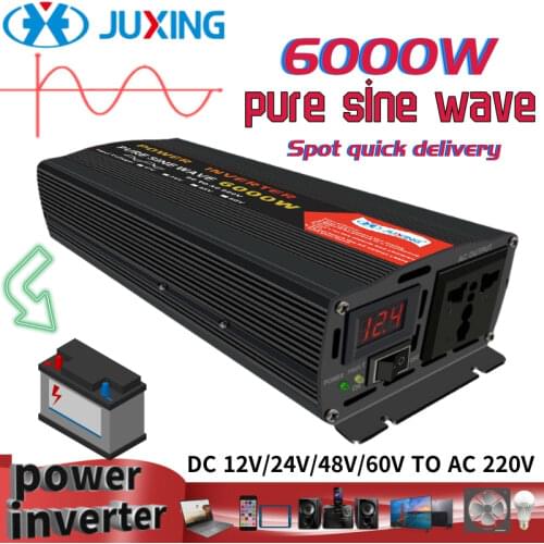 JUXING 6000W Car Power Inverter DC12V/24V/48V/60V to AC 220V Converter With Display Use for Vehicle/ Truck/ Boat Pure Sine Wave