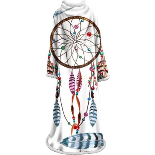 3d Printing Velvet Plush Throw Sleeve Blanket Watercolor Sherpa Blanket For Couch Dreamcatcher Feathers Printed Soft Throw