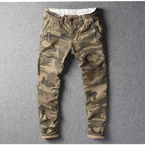 2021 New Retro Camouflage Cargo Pants Men Military Tactical Skinny Fits Army Style Cotton Trousers Casual Joggers Streetwear