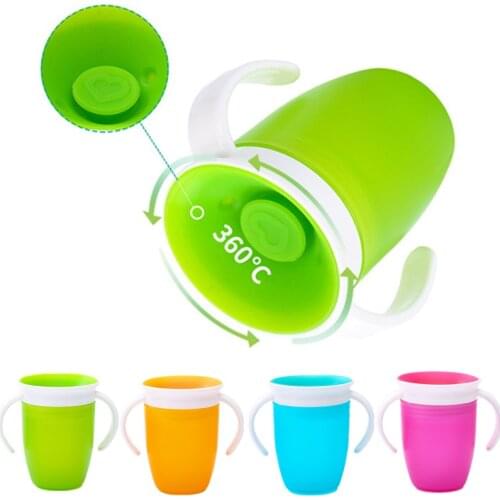 360 Degrees Can Be Rotated Baby Learning Drinking Cup with Double Handle Flip Lid Leakproof Infants Water Cups Bottle BPA Free