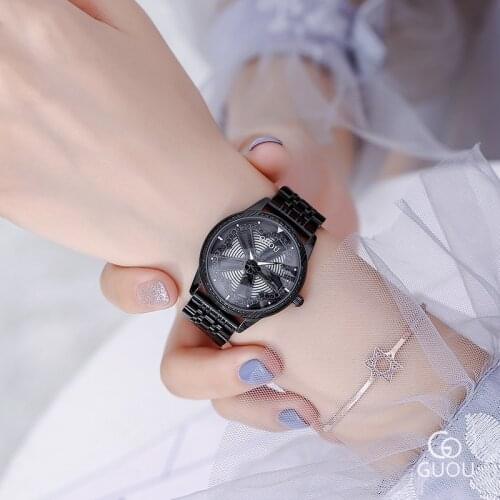 2019New women fashion Watch Round Rotating Dial Quartz Watch Ladies Steel watchband Waterproof Watch g66621
