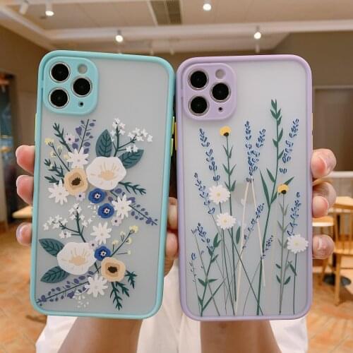 Camera Protection Bumper Phone Case For iPhone 11 Pro XS Max XR X 8 7 6 6S Plus SE2020 Flowers Grass Shockproof Matte Back Cover