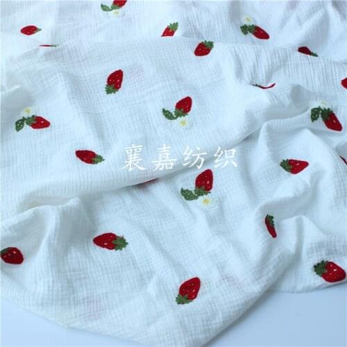 Strawberry Double Layer Bubble Gauze Crepe Childrens Fabric Organic Cotton Cloths