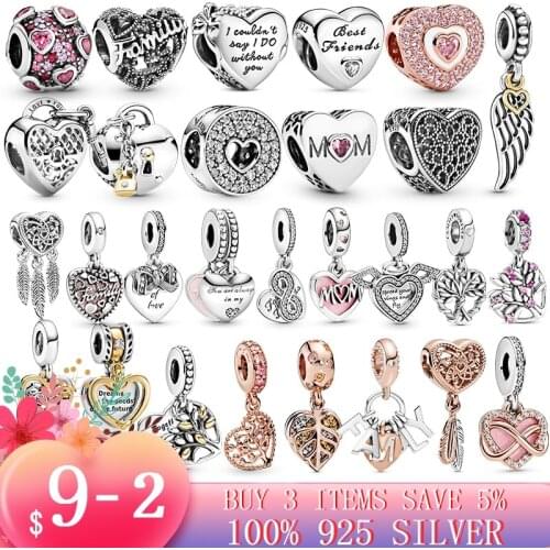 Heart Collection 925 Sterling Silver Love Forever Heart Dangle Charm fit Original Pandora Bracelet Necklace Silver 925 Jewelry