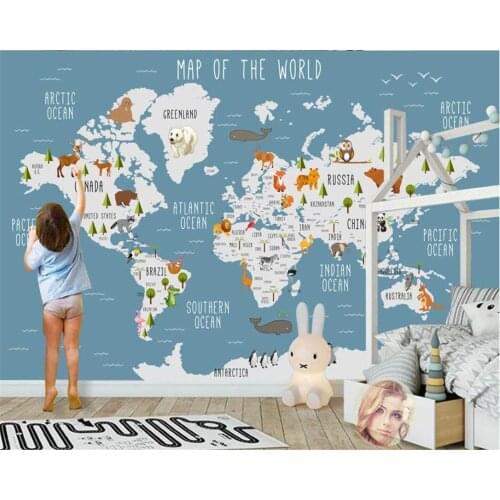 Beibehang Custom wallpaper photo cartoon world map childrens room background wall decoration painting 3d wallpaper