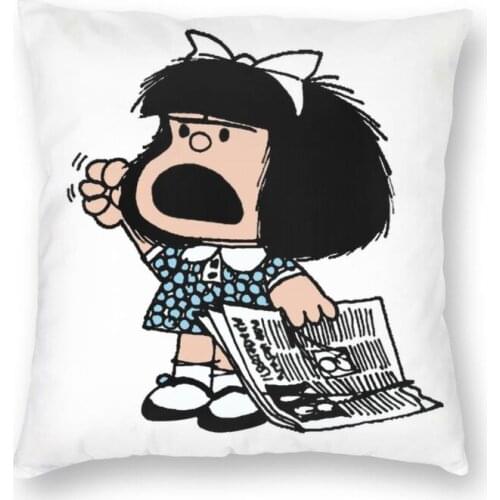 Cool Angry Mafalda With Newspaper Square Throw Pillow Case Decoration 3D Print Cartoon Quino Argentina Cushion Cover for Sofa