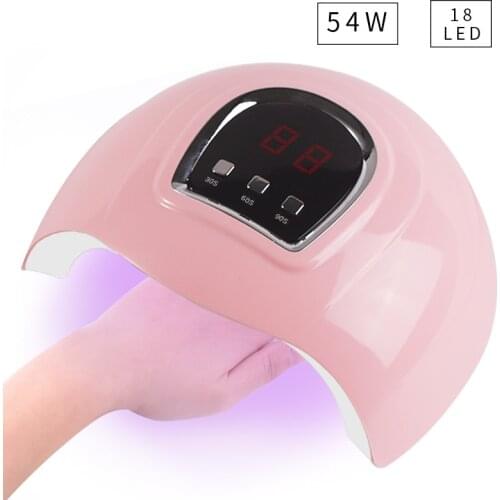 54W LED Nail Lamp Uv Led Lamp Dryer Gel Nail Polish Nail Pink Lamp with 3 Timing Display Professional Tools Led Light For Nail
