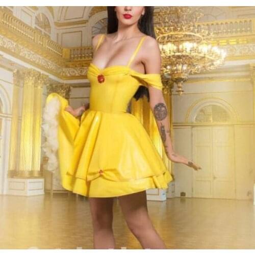 Latex dresses in yellow two layer