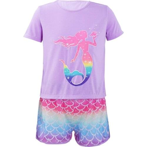 Summer Pajamas for Kids Girls Pjs Sets Short Sleeve Mermaid Sleep Night Shirt Home Clothes Big Girls Nightwear