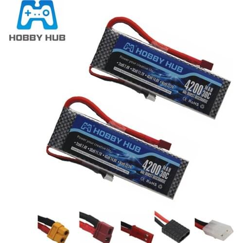 7.4V 4200mAh 30C LiPo Battery For RC Car Airplane Helicopter Spare Parts Battery Lipo 2s 7.4v With T/XT/JST plug 2pcs