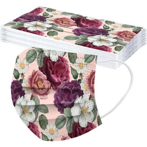 10pc Face Mask Disposable Women 3ply Face Mask Floral Print Protection Mouth Mask For Adult Maske Decoration
