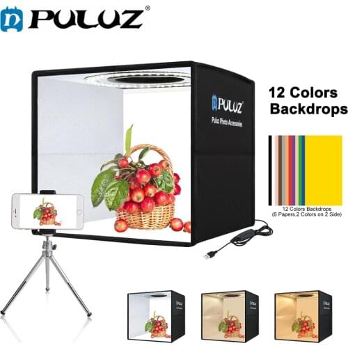 Puluz Mini Photo Studio Lightbox 3 Model Led Light Photography Softbox Folding Shooting Tent Box Kit & 6/12 Backdrops Background