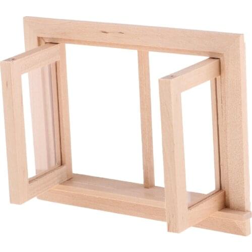 1/12 Scale Miniature Unpainted Mini Wood 2 Pane Window Frame for 1/12 Dollhouse Furniture Any Room Items DIY Making Accessory