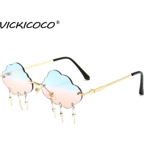 Fashion Lightning Cloud Frameless Sunglasses Women 2020 Retro Sunglasses Brand Cloud Tassel Punk Shadow Transparent Lenses UV400