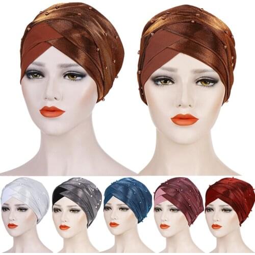 Islamic headscarf bonnet Muslim women beading turban hijab caps india 3 pleats turban scarf femme musulman turbante mujer