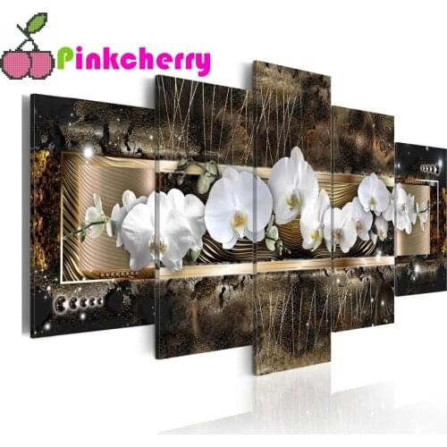 5 pcs Orchids Diamond Painting Full Square Round Diamond Embroidery Multi-Picture Flower Rhinestone Mosaic Manual Hobby k535
