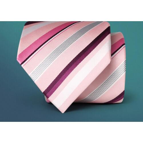 New Formal Ties For Men Classic Pink Purple Striped Party Zip Necktie Fashion Slim 8CM Wedding Business Male Gift Casual Groom