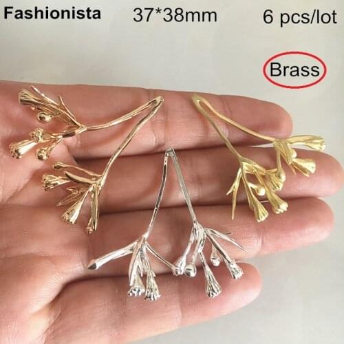 6 pcs -37*38mm Brass Casted Flower Branch Charms,Raw Brass,Silver-color,Gold-color,Metal Flower Bud Pendant For Necklace DIY