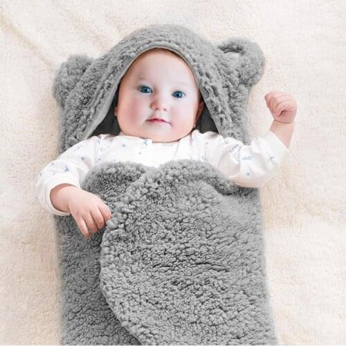Adjustable Lamb Sleeping Bag Soft Warm Thickened Short Plush Fabric Velvet Baby Newborn Swaddle Wrap Blanket Wearable