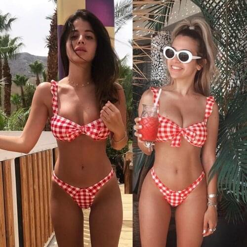 Sexy Women Sexy Bikini Set Plaid Padded Push-Up Bra Swimsuit Beach Swimwear Bathing Suit Womens Swimsuits