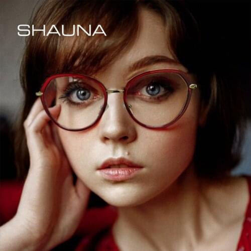 SHAUNA Retro Round Women Glasses Frame Fashion TR90 Metal Clear Anti Blue Light Eyewear Men Spring Hinge Optical Frame