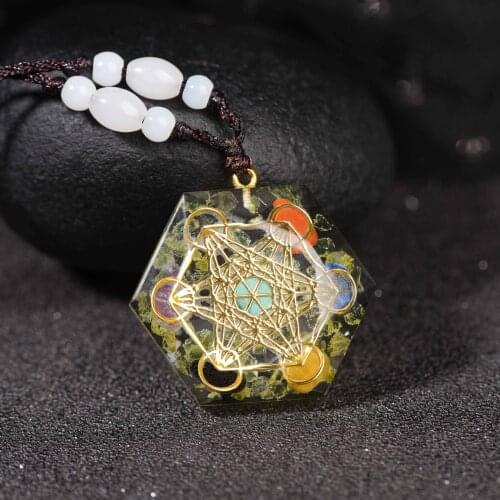 Hexagon Orgonite Manifest Abundance Wealth Luck Pendant Orgone Jewelry Necklace Chakra Energy Healing Crystals Chakra Necklace