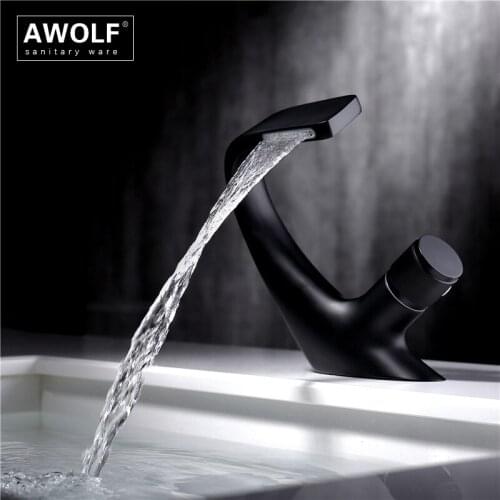 Solid Brass Bathroom Basin Sink Faucet Waterfall Matt Black Deck Mounted Chrome Polishing Rose Gold Hot And Cold Mixer ML8125