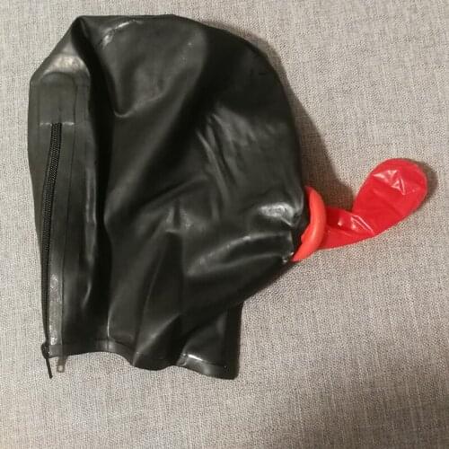 Special Offer Black Latex Mask With Back Zip Latex Fetish Play Suit Rubber Doll Hood