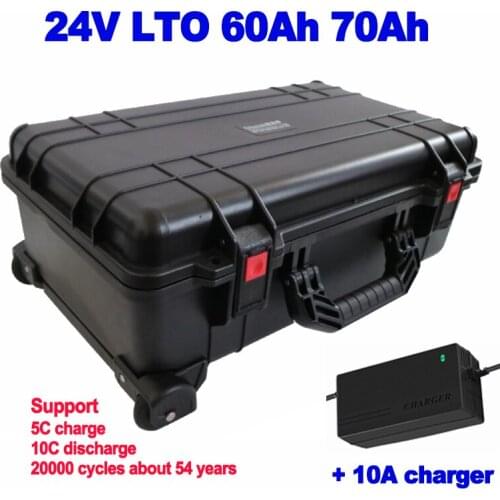 Waterproof LTO 24V 60ah 70ah Lithium titanate battery 20000 cycles for off-gird power AGV Food delivery satellite EV 10A charger