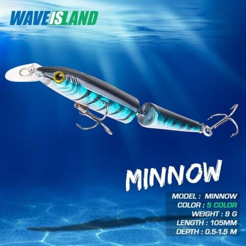 WAVEISLAND 2021 Top Water Minnow Fishing Lure Sinking 9g 10.5cm Bait Double Hooks Multi-section Trolling Isca Artificial Baits