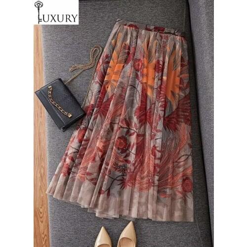 Quality New Skirts High 2020 Spring Summer Women Red Flower Prints Casual Party Long Maxi Clothing Female Skirt