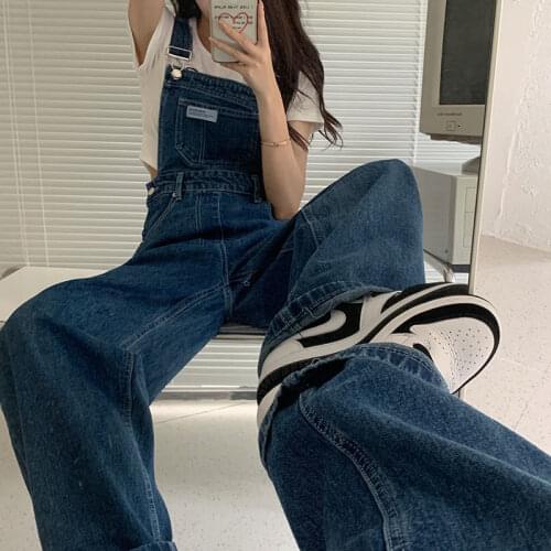 High waist jeans women summer 2021 thin new design sense strap wide leg mopping long pants fashion solid jeans jumpsuits