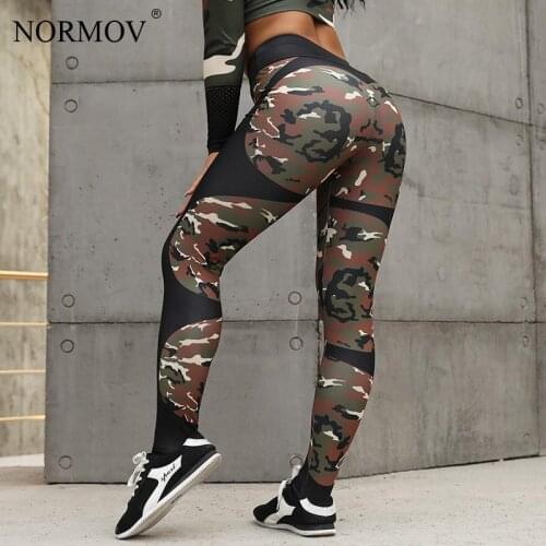 NORMOV Workout Leggings Women Sexy Push Up Spandex Camouflage Legins Women Vintage String Pink Streetwear Leggings