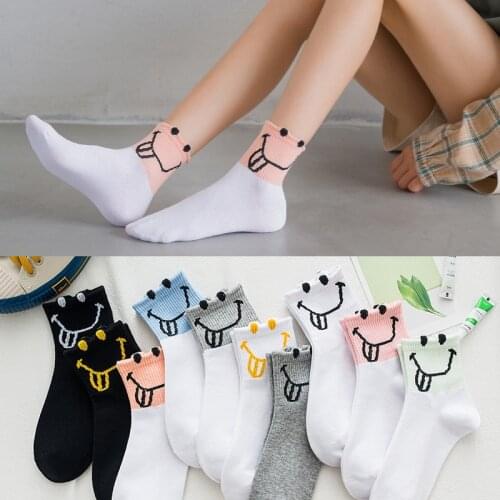 Socks Women Drew Smiley Sports Sock Harajuku Smile Couple Cotton Novel Ladys Funny Socks Sox White Black Woman Streetwear Soks