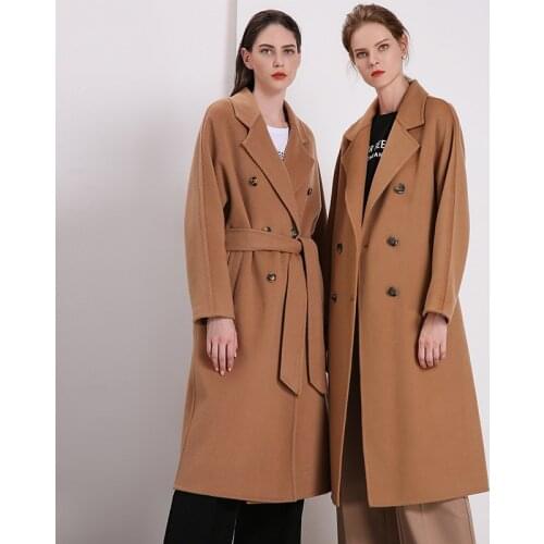 Womens winter coats coffee Double-sided wool cashmere outwear 2019 autumn plus size ladies fashion overcoats long free ship