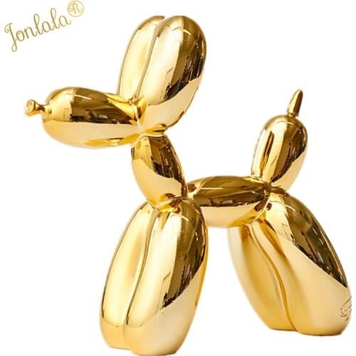 Gold Metallic Plating Balloon Dog Statue Dog Ornaments Resin Office Living Room Home Soft Decorations Creative Simulation Craft