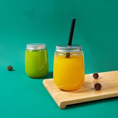 10pcs Creative disposable juice cups 500ml party birthday favor transparent cold drink plastic cups U shape pet tea cup with lid