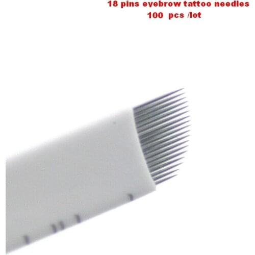 100pcs/lot permanent makeup blade Manual eyebrow tattoo curved 18F needles high quality Individually packed tattoo needles